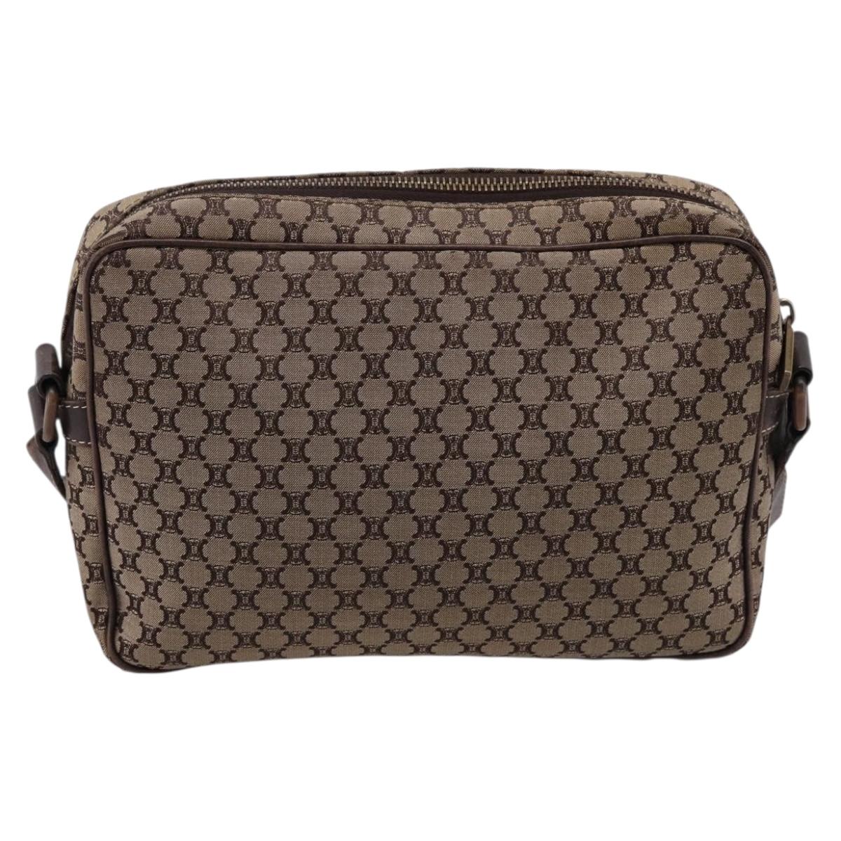 CELINE Macadam Canvas Shoulder Bag Beige Gold Auth ar14284