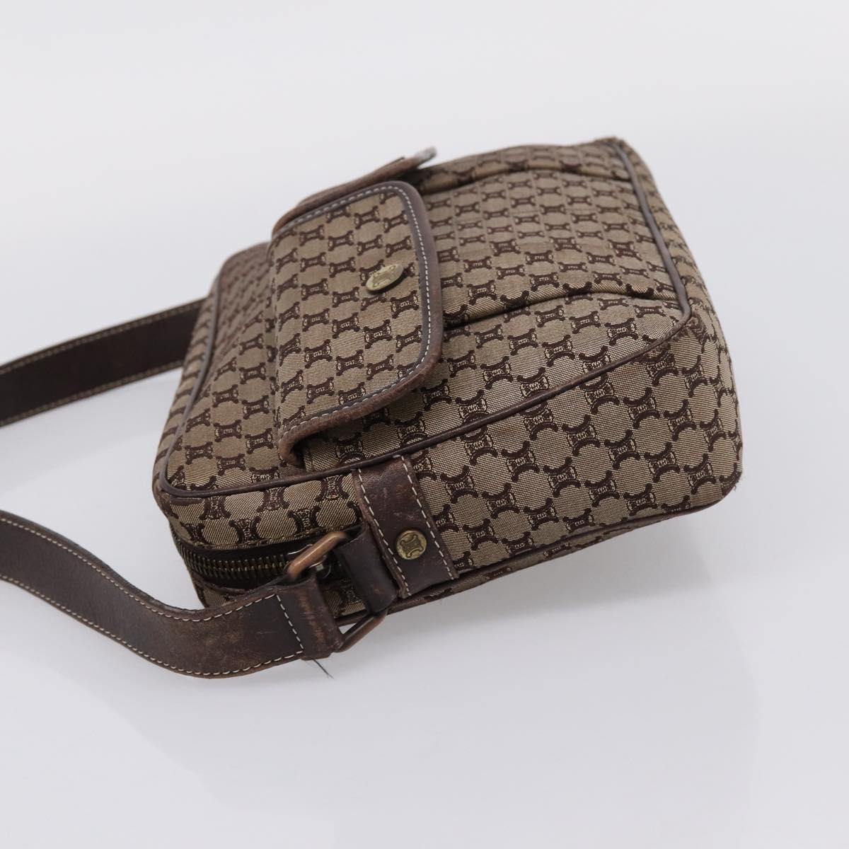 CELINE Macadam Canvas Shoulder Bag Beige Gold Auth ar14284