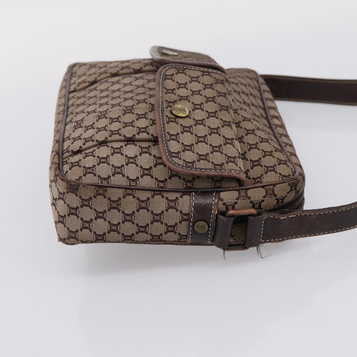 CELINE Macadam Canvas Shoulder Bag Beige Gold Auth ar14284
