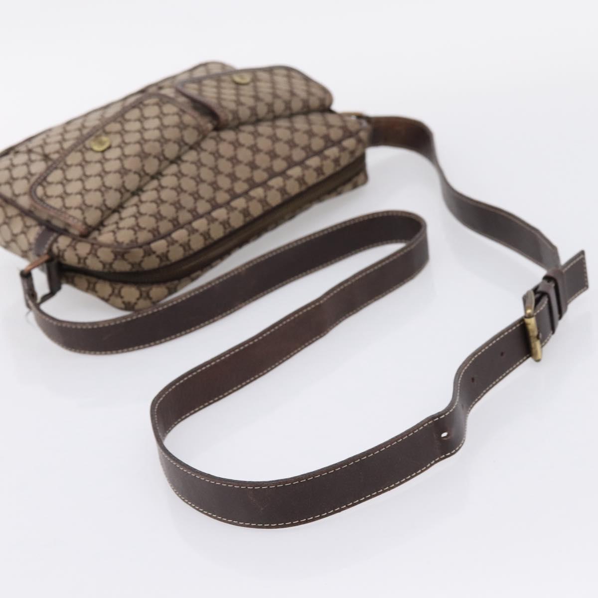 CELINE Macadam Canvas Shoulder Bag Beige Gold Auth ar14284