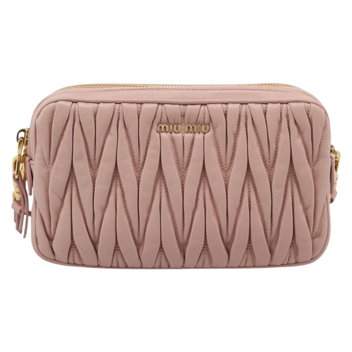 Miu Miu Matelasse Shoulder Bag Leather Pink Gold Auth ar14289M