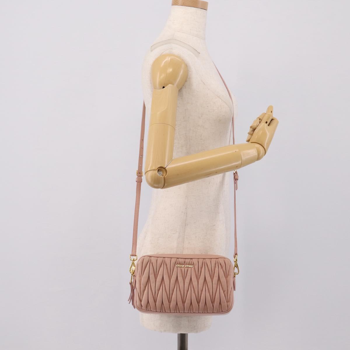 Miu Miu Matelasse Shoulder Bag Leather Pink Gold Auth ar14289M