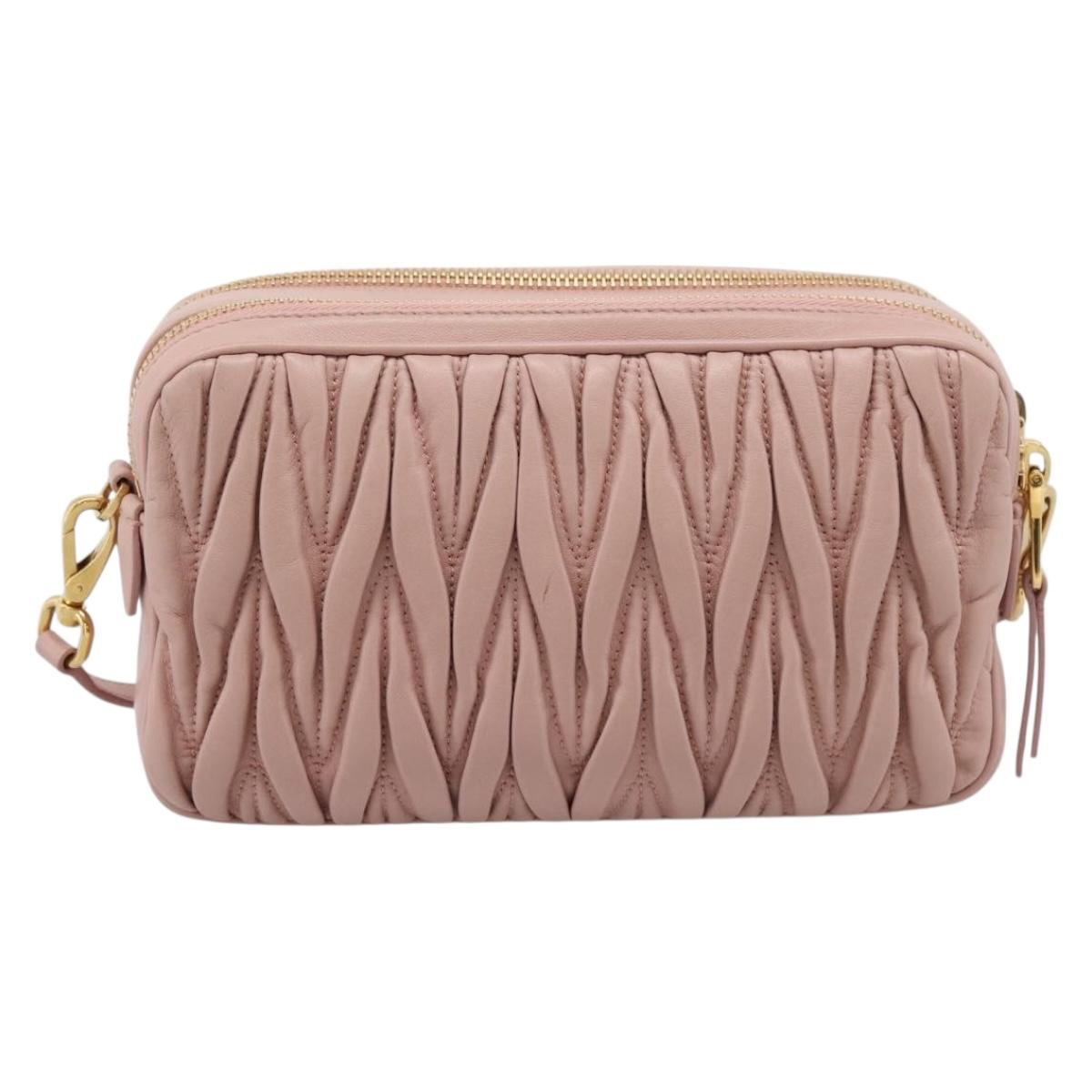 Miu Miu Matelasse Shoulder Bag Leather Pink Gold Auth ar14289M