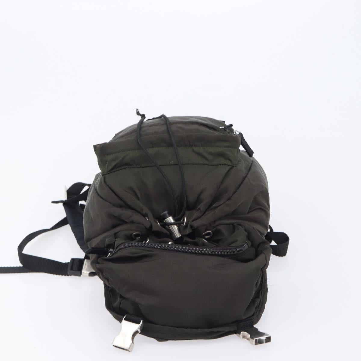 PRADA Backpack Nylon Khaki Silver Auth ar14290