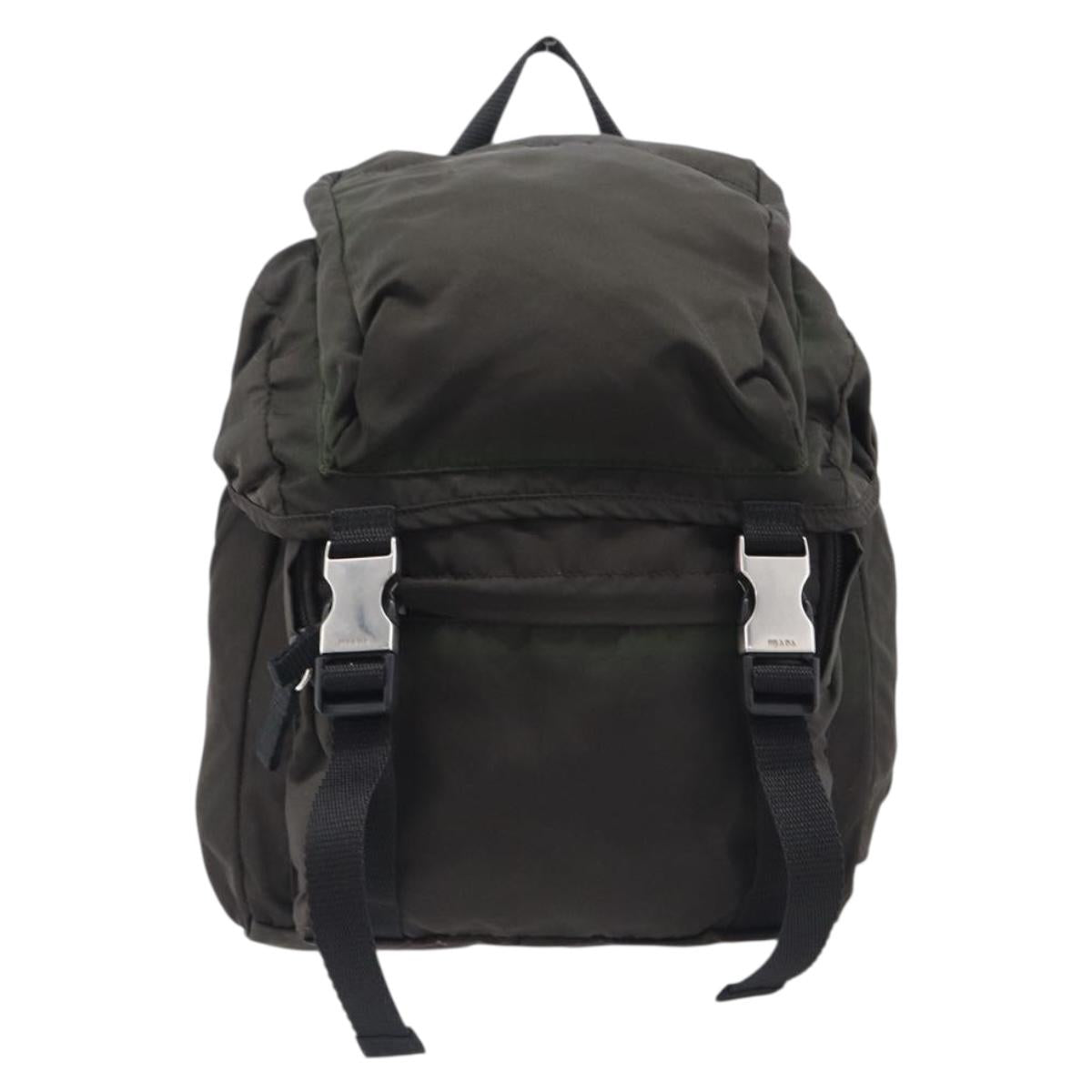 PRADA Backpack Nylon Khaki Silver Auth ar14290