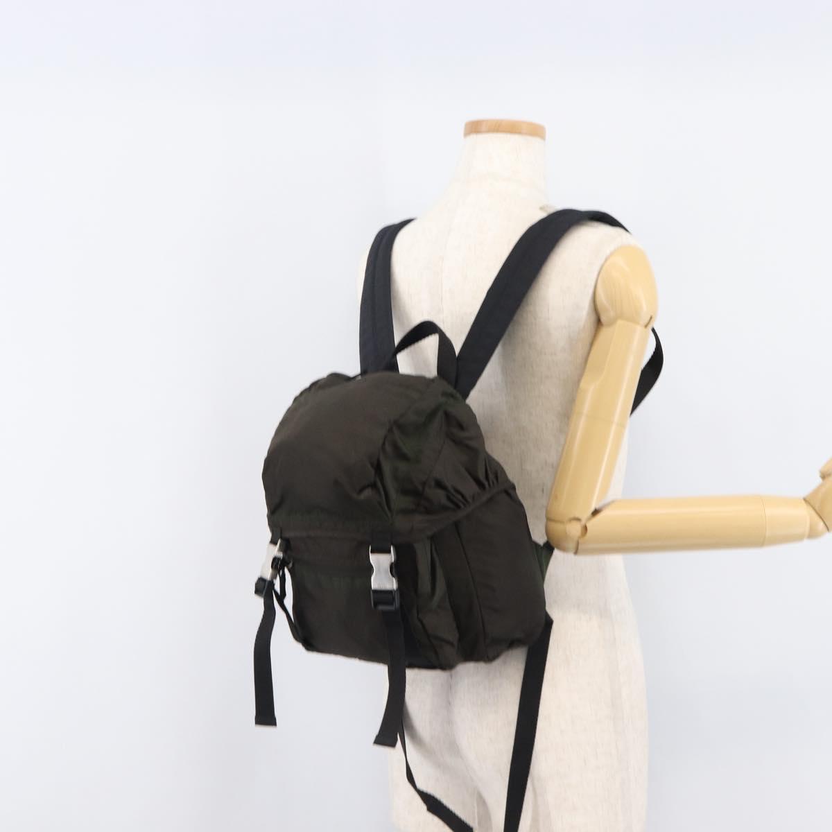 PRADA Backpack Nylon Khaki Silver Auth ar14290