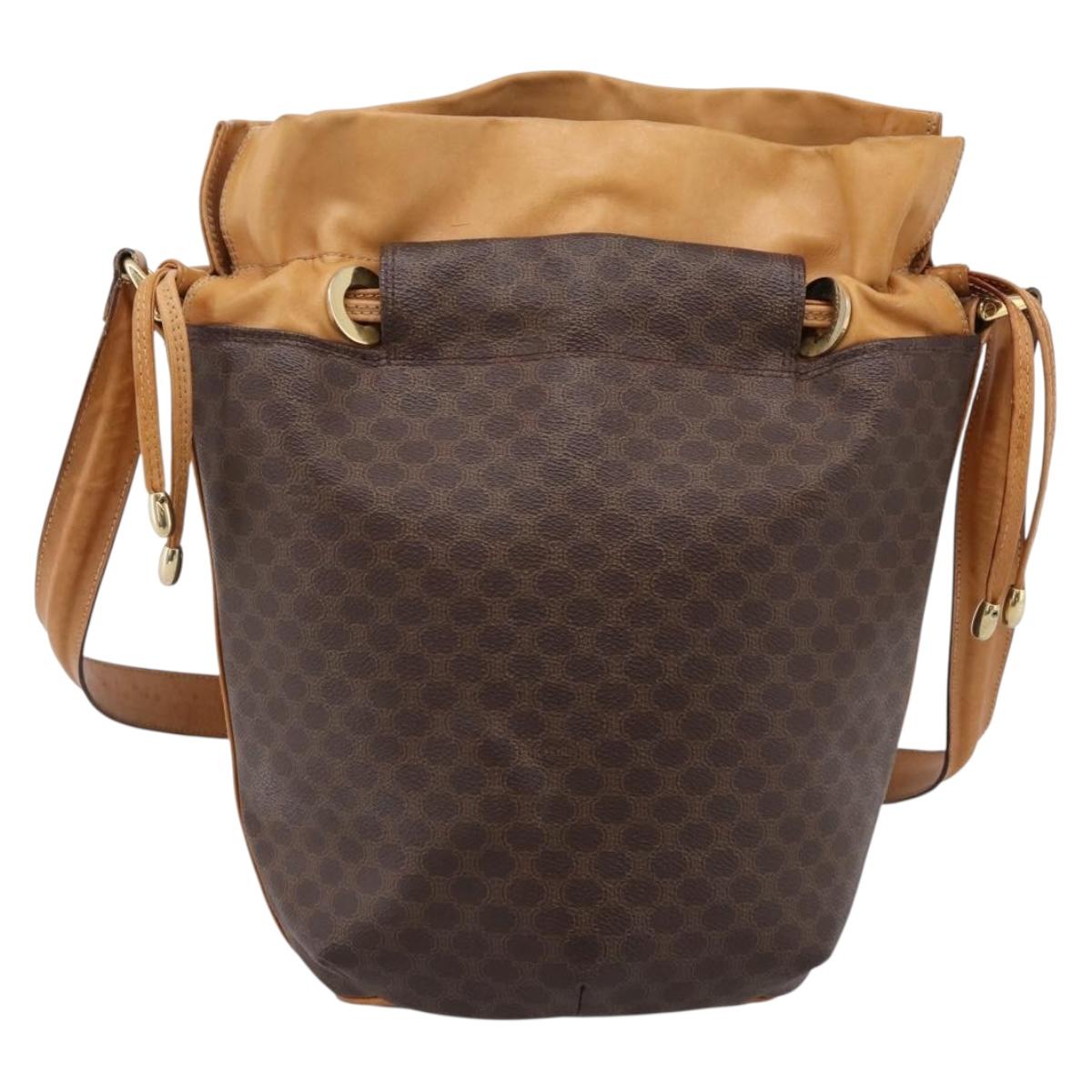 CELINE Macadam Canvas Shoulder Bag PVC Leather Brown Gold Auth ar14297