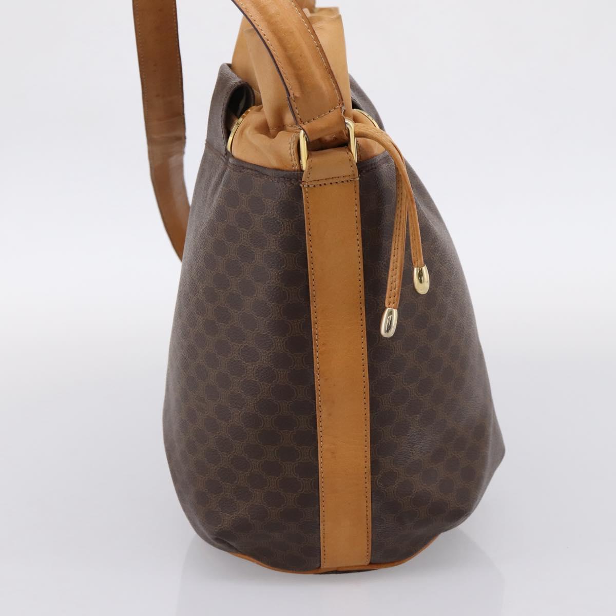CELINE Macadam Canvas Shoulder Bag PVC Leather Brown Gold Auth ar14297