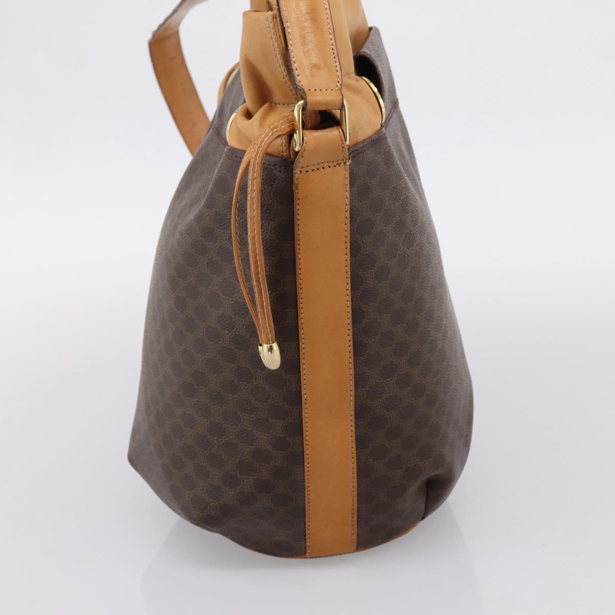CELINE Macadam Canvas Shoulder Bag PVC Leather Brown Gold Auth ar14297
