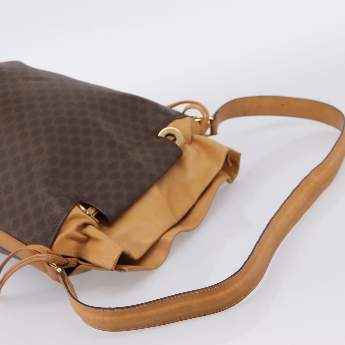 CELINE Macadam Canvas Shoulder Bag PVC Leather Brown Gold Auth ar14297