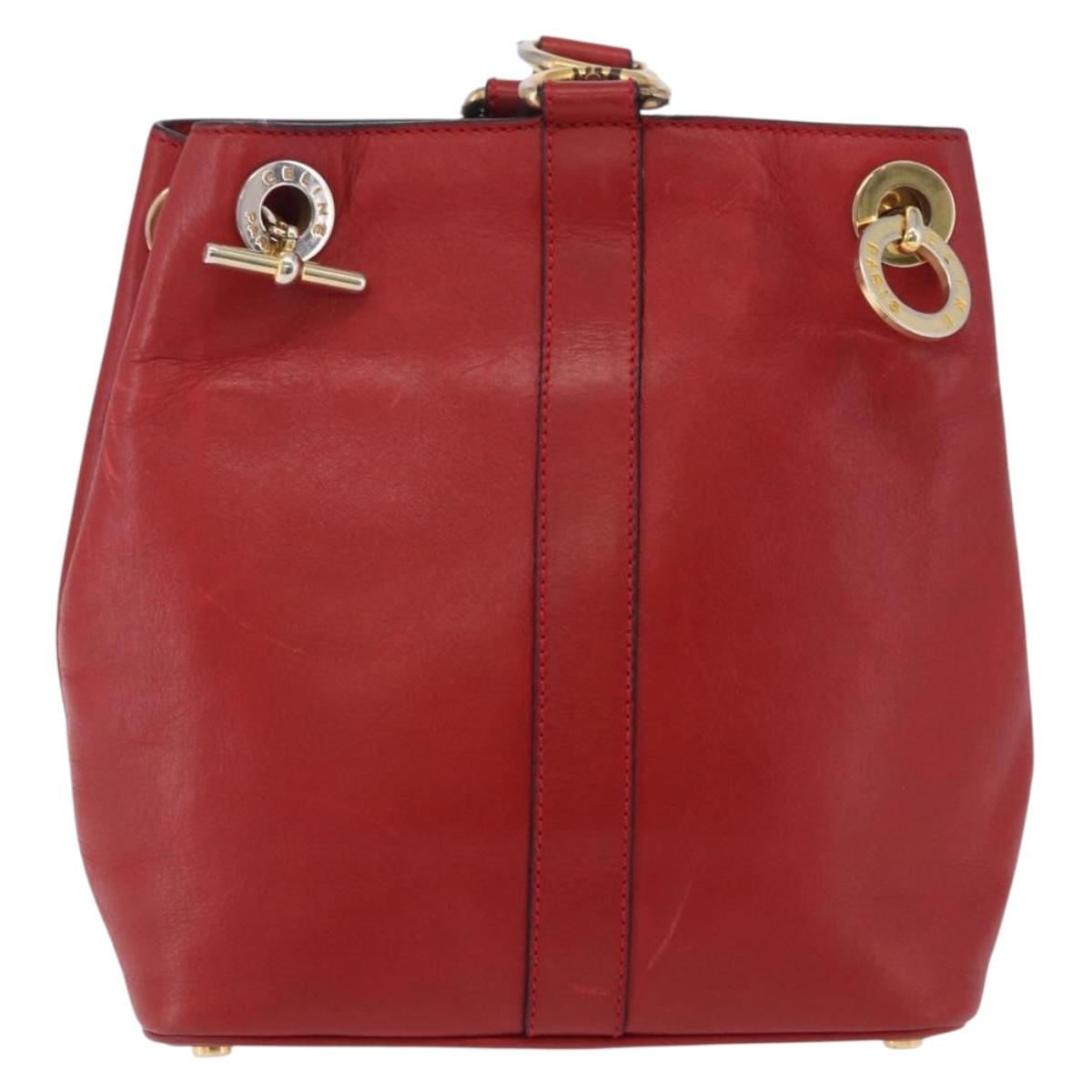 CELINE Shoulder Bag Leather Red Gold Auth ar14298