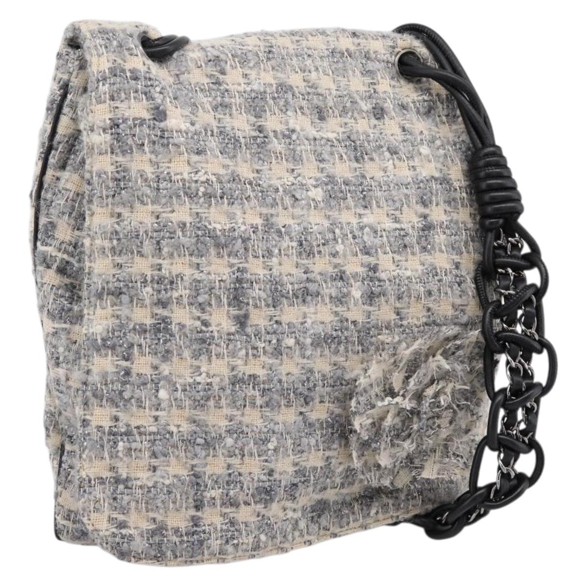 CHANEL Shoulder Bag Tweed Gray Silver CC Auth ar14307SAM