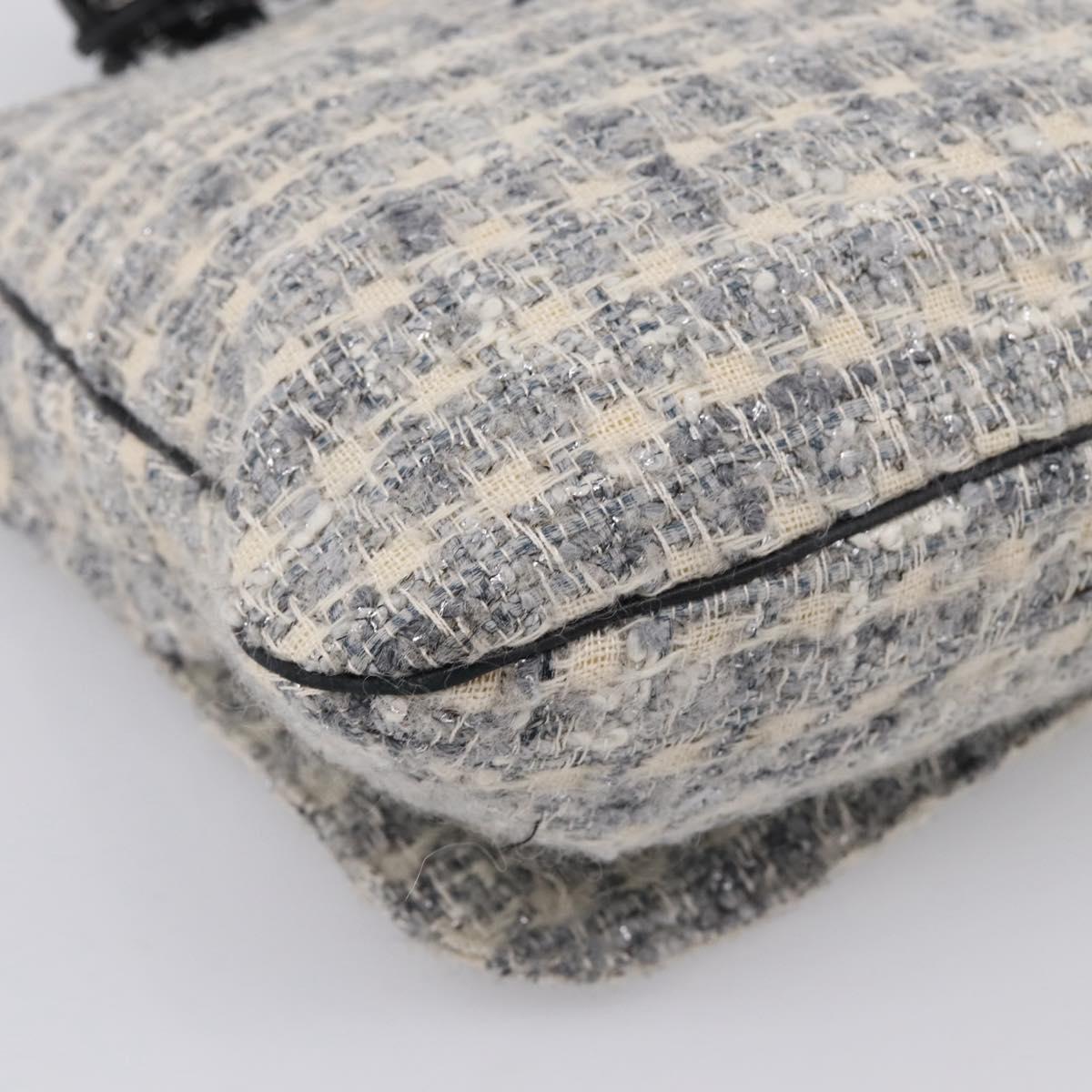 CHANEL Shoulder Bag Tweed Gray Silver CC Auth ar14307SAM