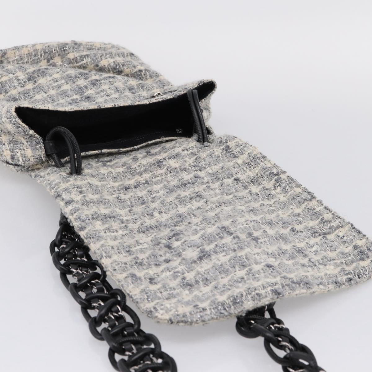 CHANEL Shoulder Bag Tweed Gray Silver CC Auth ar14307SAM