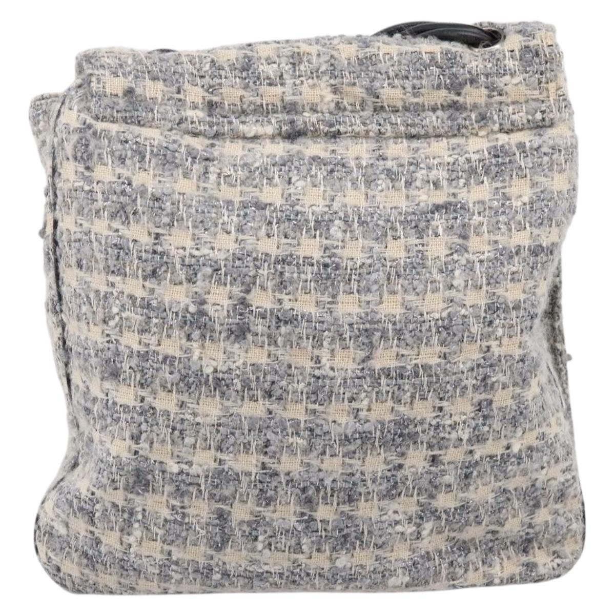CHANEL Shoulder Bag Tweed Gray Silver CC Auth ar14307SAM