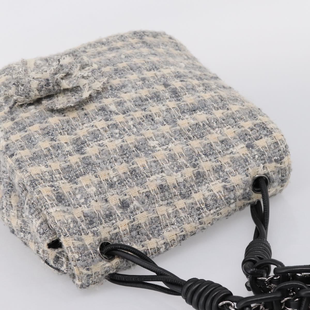 CHANEL Shoulder Bag Tweed Gray Silver CC Auth ar14307SAM