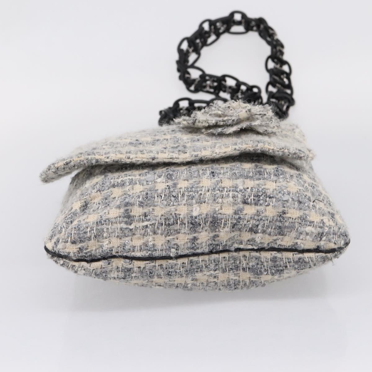 CHANEL Shoulder Bag Tweed Gray Silver CC Auth ar14307SAM
