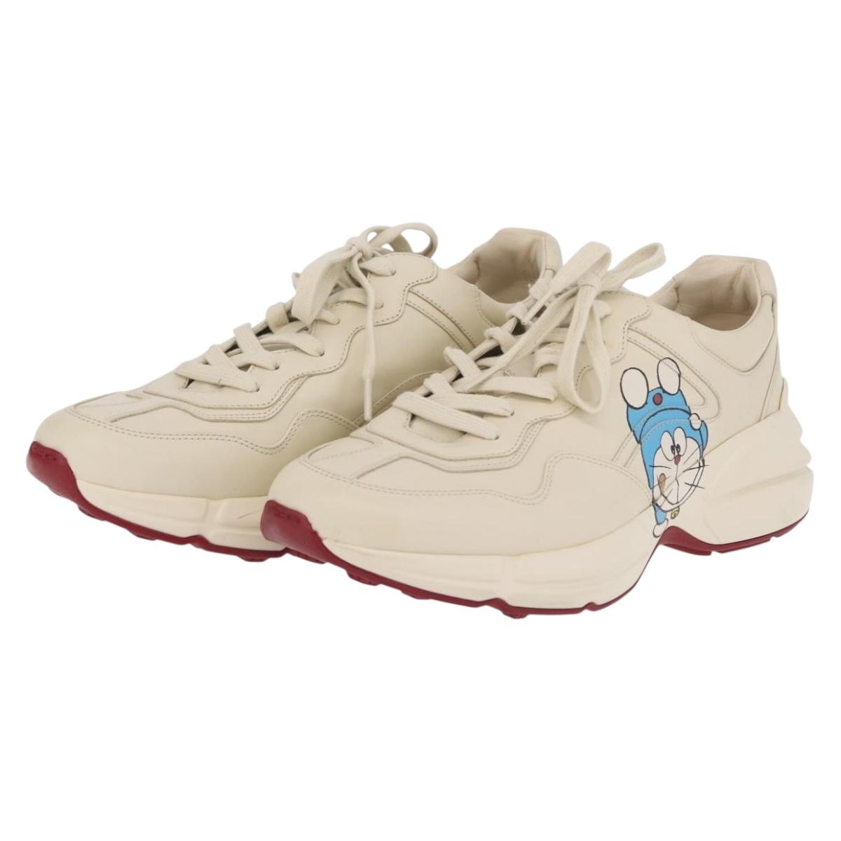 GUCCI GUCCI x Doraemon Low Cut Sneakers Leather 9 White 655025 Auth ar14309M