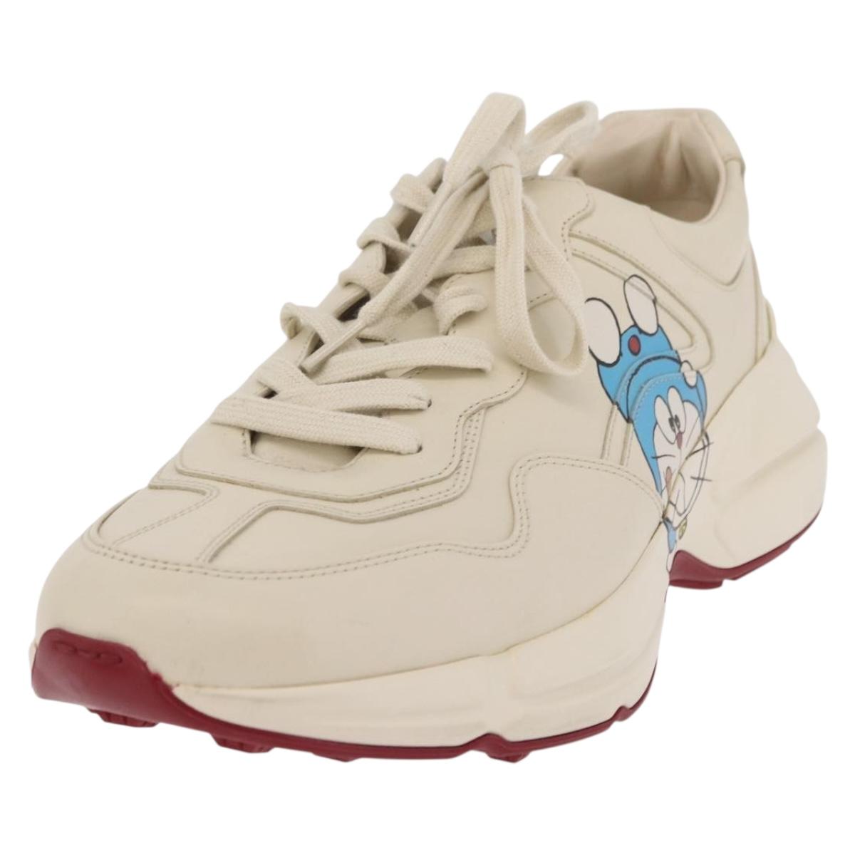 GUCCI GUCCI x Doraemon Low Cut Sneakers Leather 9 White 655025 Auth ar14309M