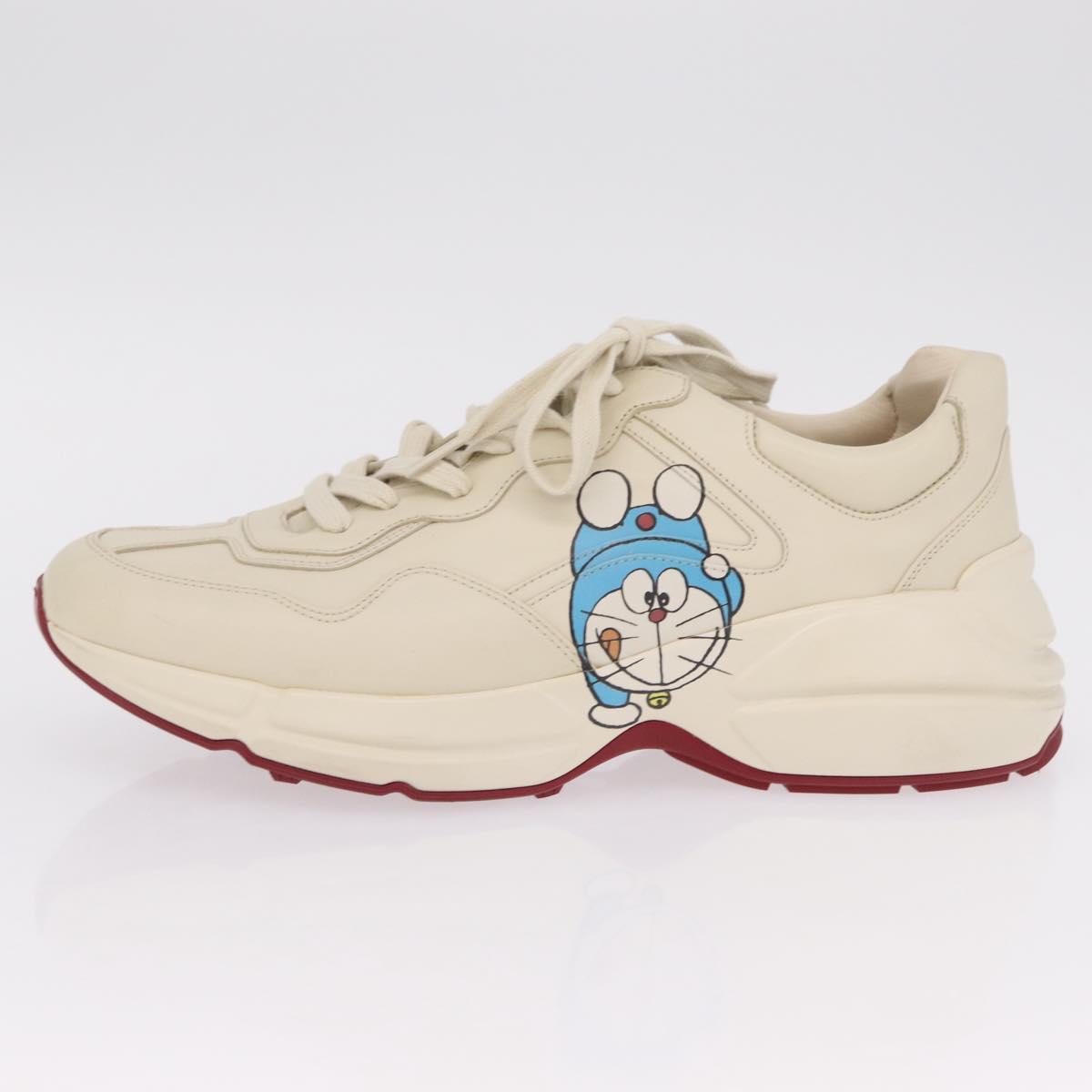 GUCCI GUCCI x Doraemon Low Cut Sneakers Leather 9 White 655025 Auth ar14309M