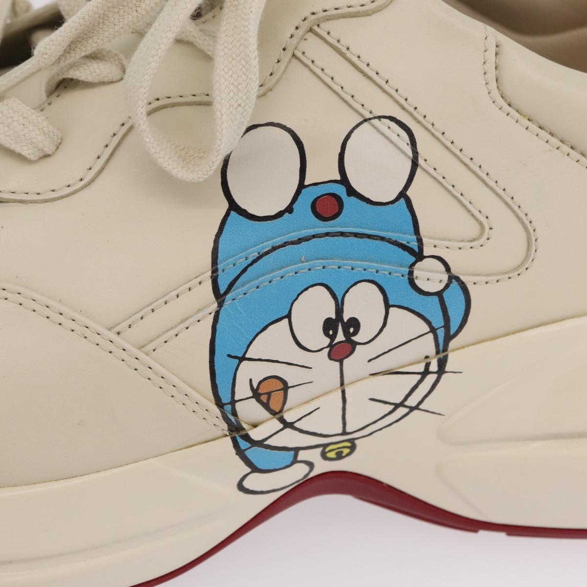 GUCCI GUCCI x Doraemon Low Cut Sneakers Leather 9 White 655025 Auth ar14309M