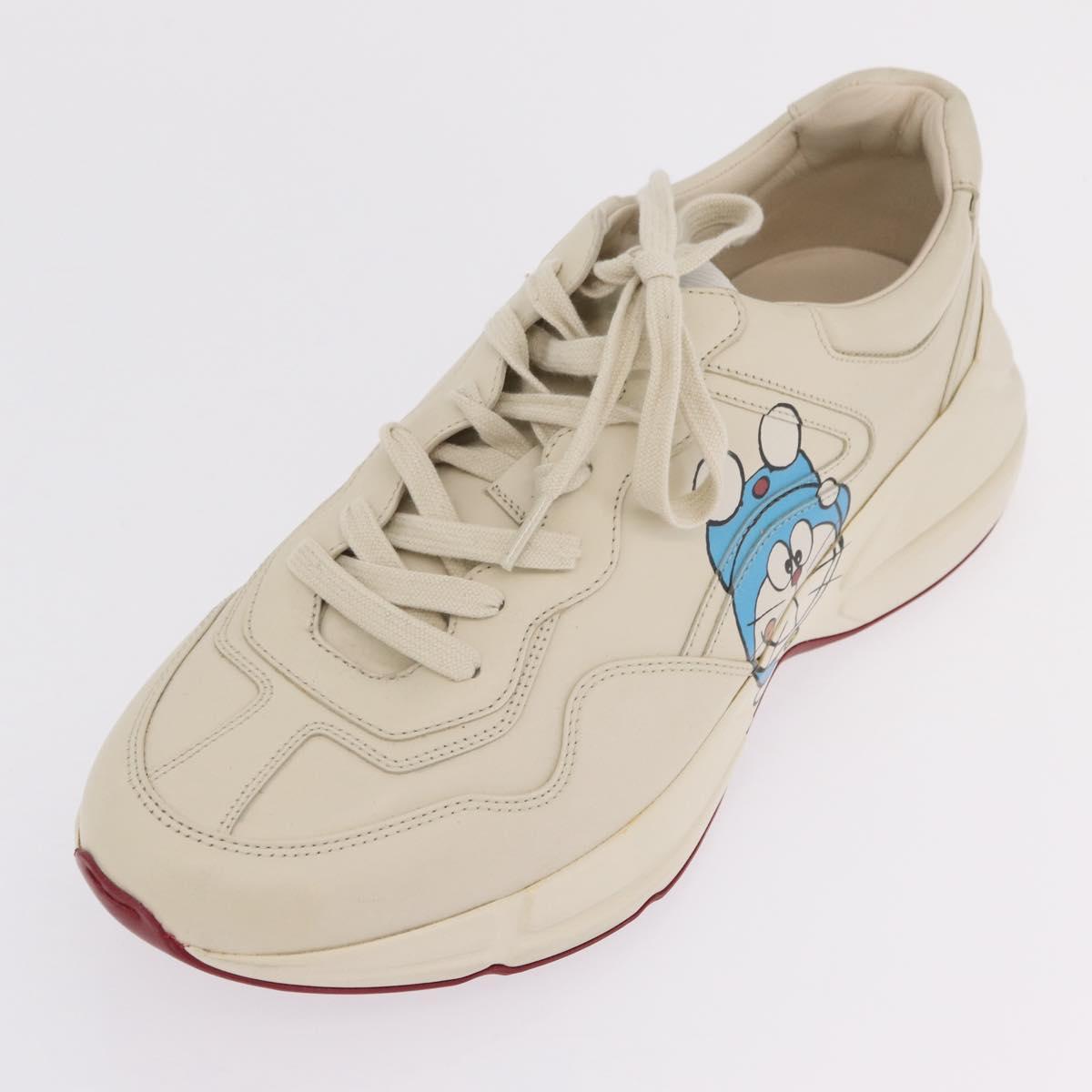 GUCCI GUCCI x Doraemon Low Cut Sneakers Leather 9 White 655025 Auth ar14309M