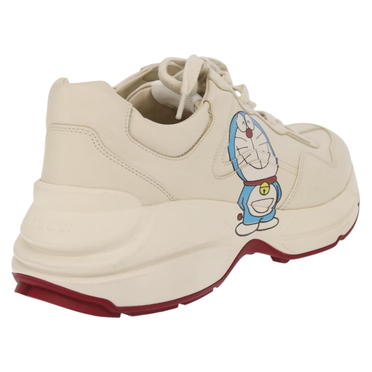 GUCCI GUCCI x Doraemon Low Cut Sneakers Leather 9 White 655025 Auth ar14309M