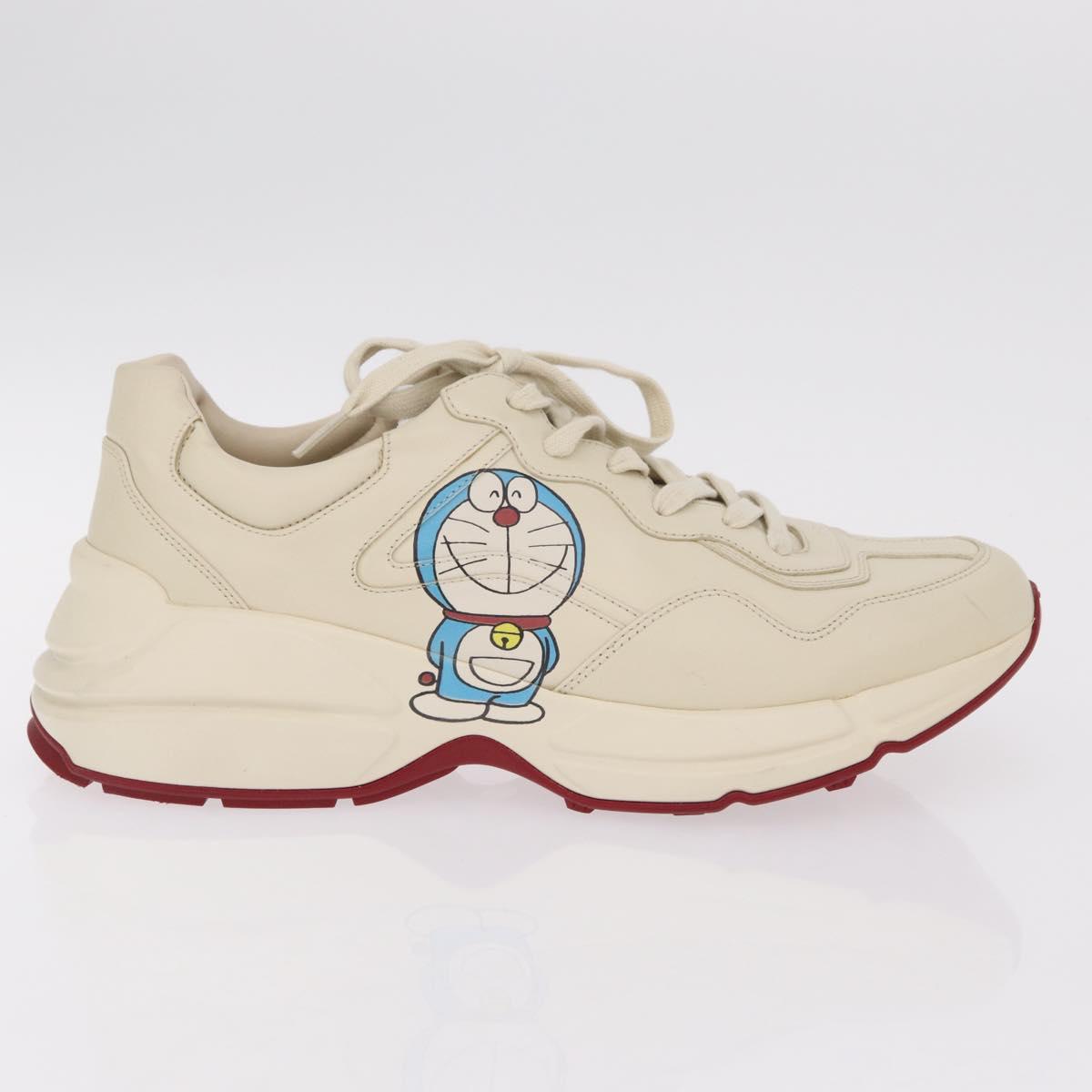 GUCCI GUCCI x Doraemon Low Cut Sneakers Leather 9 White 655025 Auth ar14309M