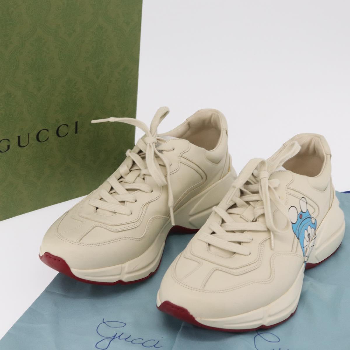 GUCCI GUCCI x Doraemon Low Cut Sneakers Leather 9 White 655025 Auth ar14309M