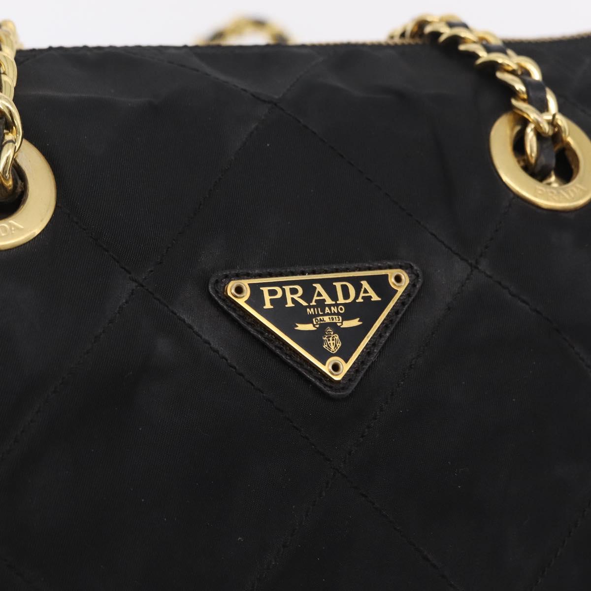 PRADA Chain Shoulder Bag Nylon Black Gold Auth ar14310A