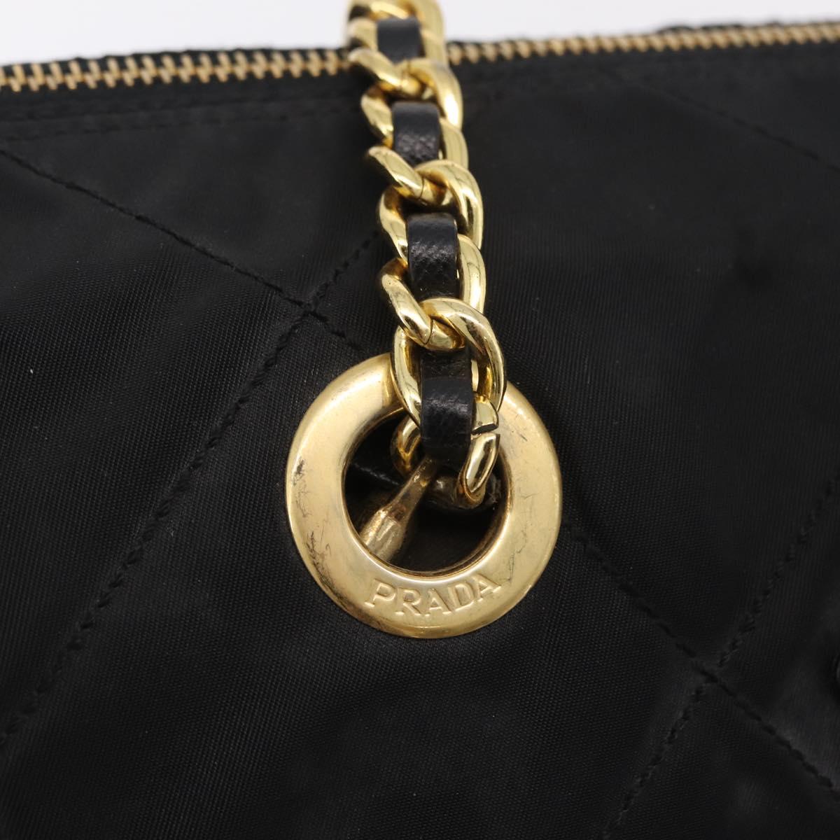 PRADA Chain Shoulder Bag Nylon Black Gold Auth ar14310A