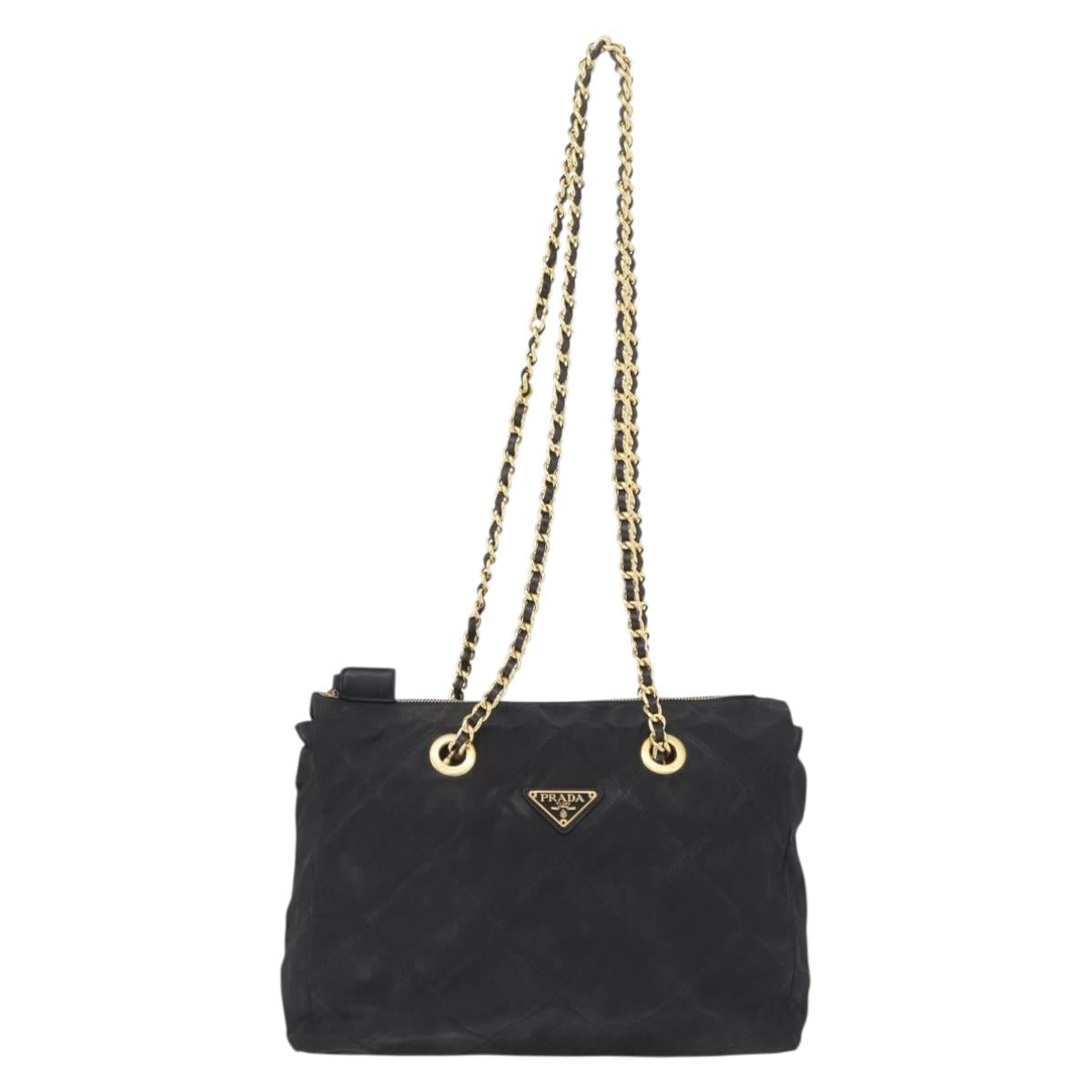 PRADA Chain Shoulder Bag Nylon Black Gold Auth ar14310A