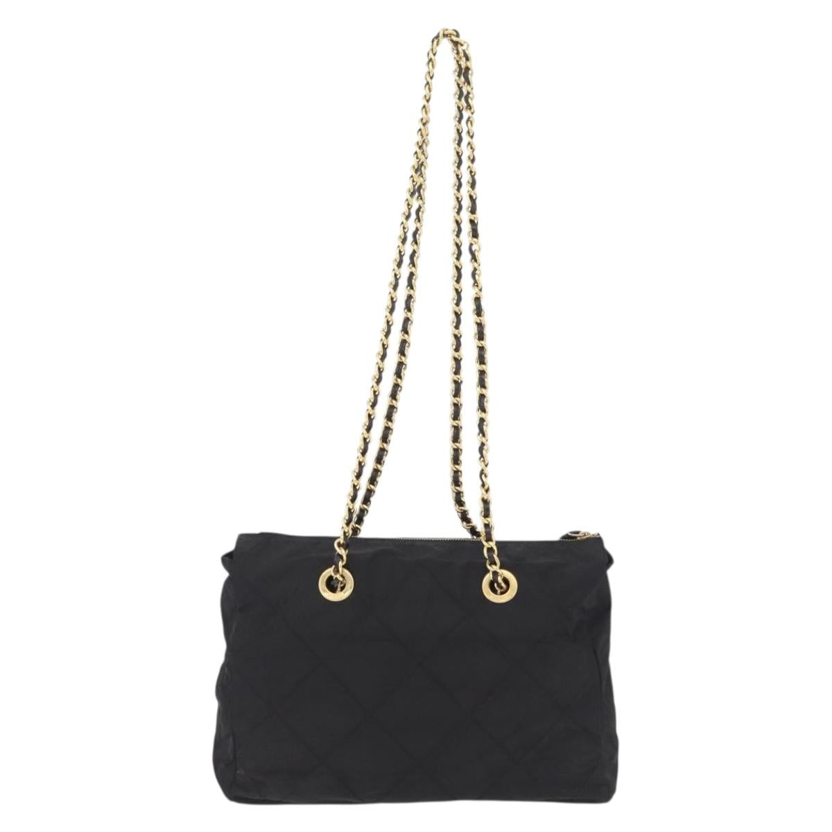 PRADA Chain Shoulder Bag Nylon Black Gold Auth ar14310A