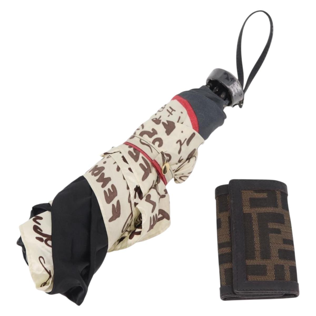 FENDI Zucca Canvas Folding Umbrella Key Case Nylon 2 Set Black Auth ar14318