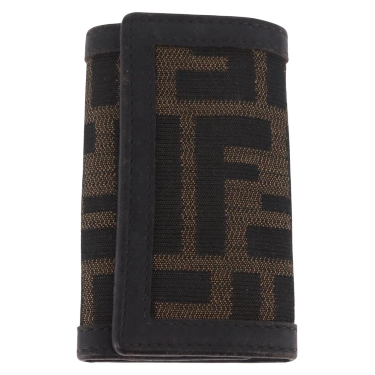 FENDI Zucca Canvas Folding Umbrella Key Case Nylon 2 Set Black Auth ar14318
