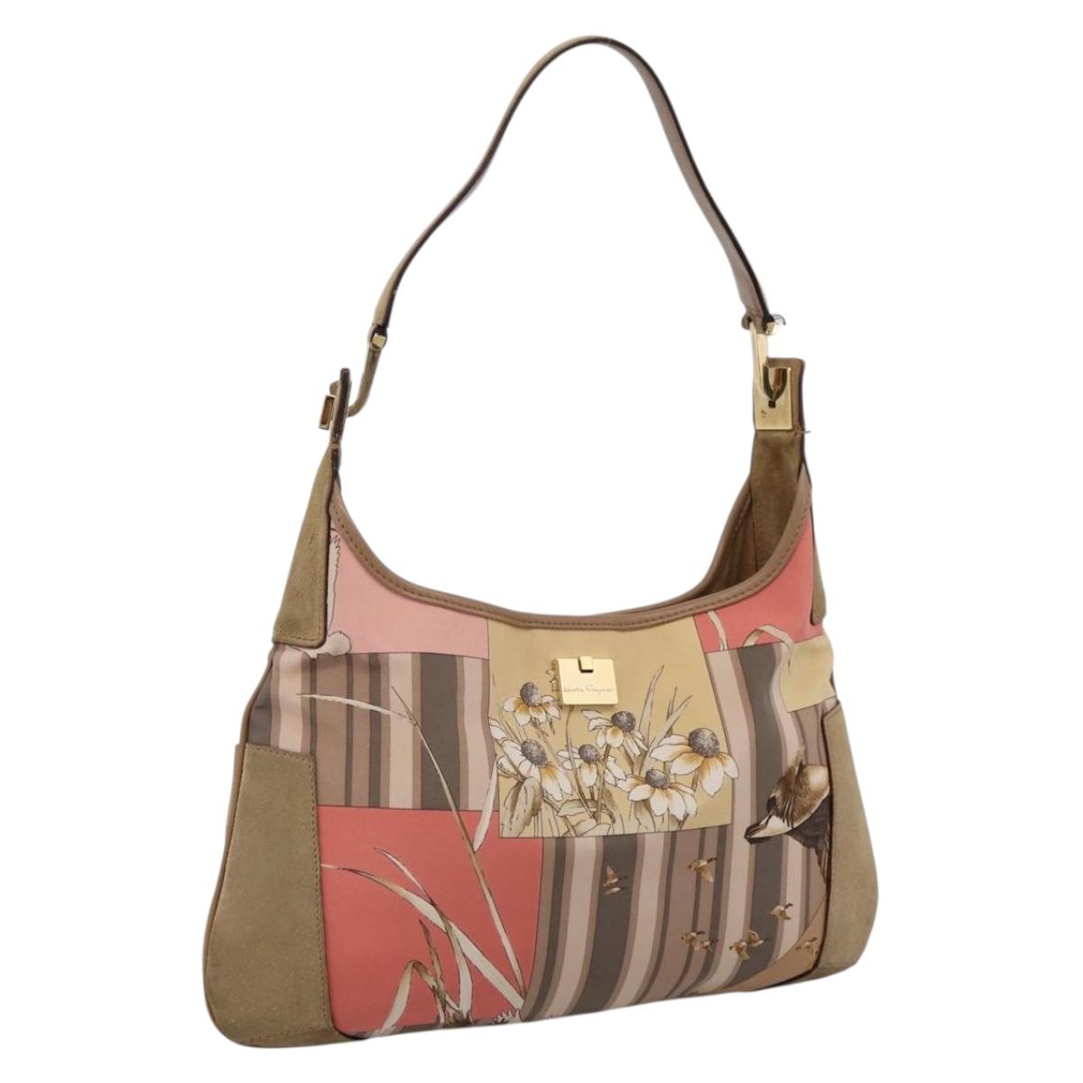 Salvatore Ferragamo Tote Bag Canvas Beige Gold Auth ar14322