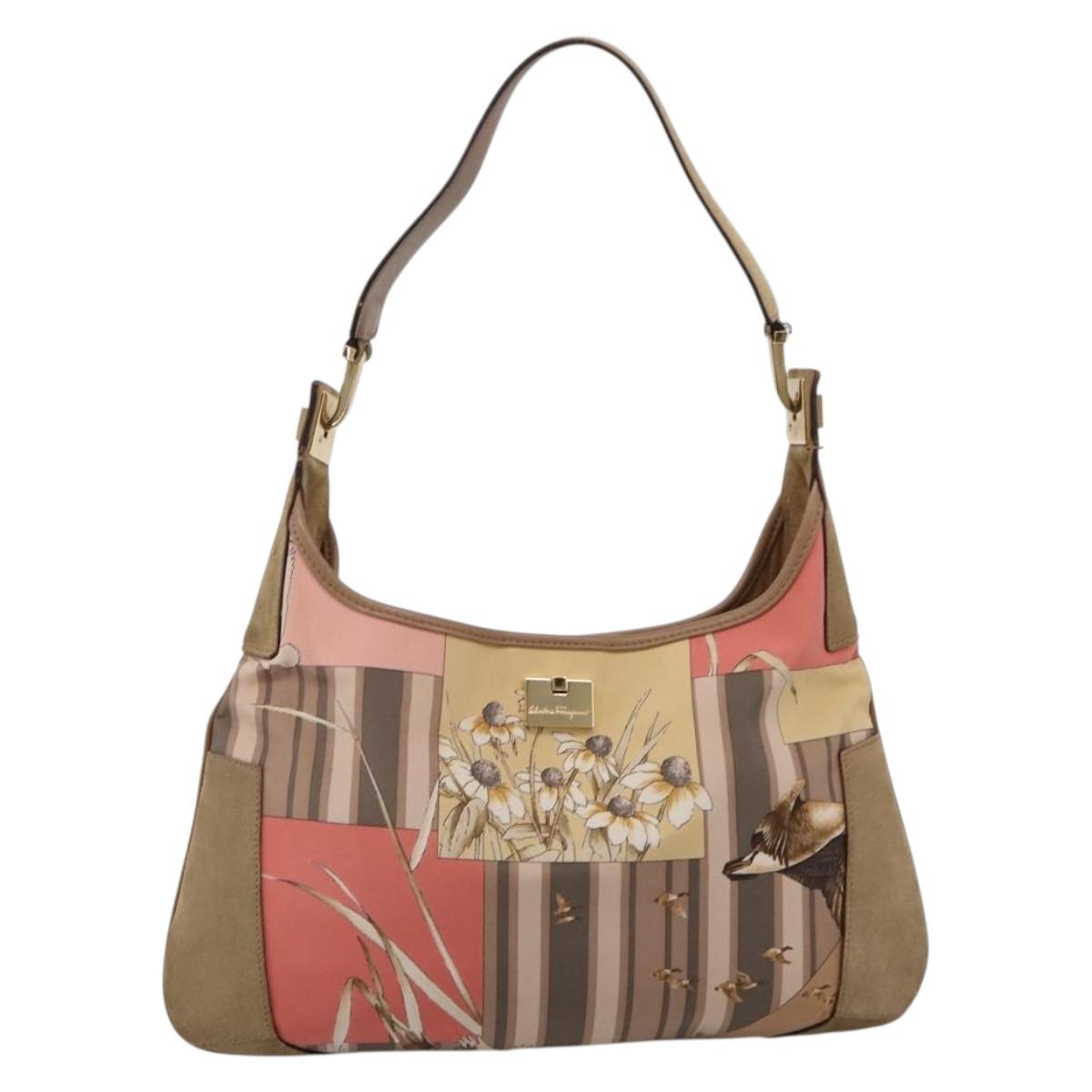 Salvatore Ferragamo Tote Bag Canvas Beige Gold Auth ar14322