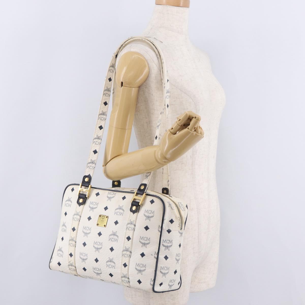 MCM Vicetos Logogram Shoulder Bag PVC Leather White Gold Auth ar14345