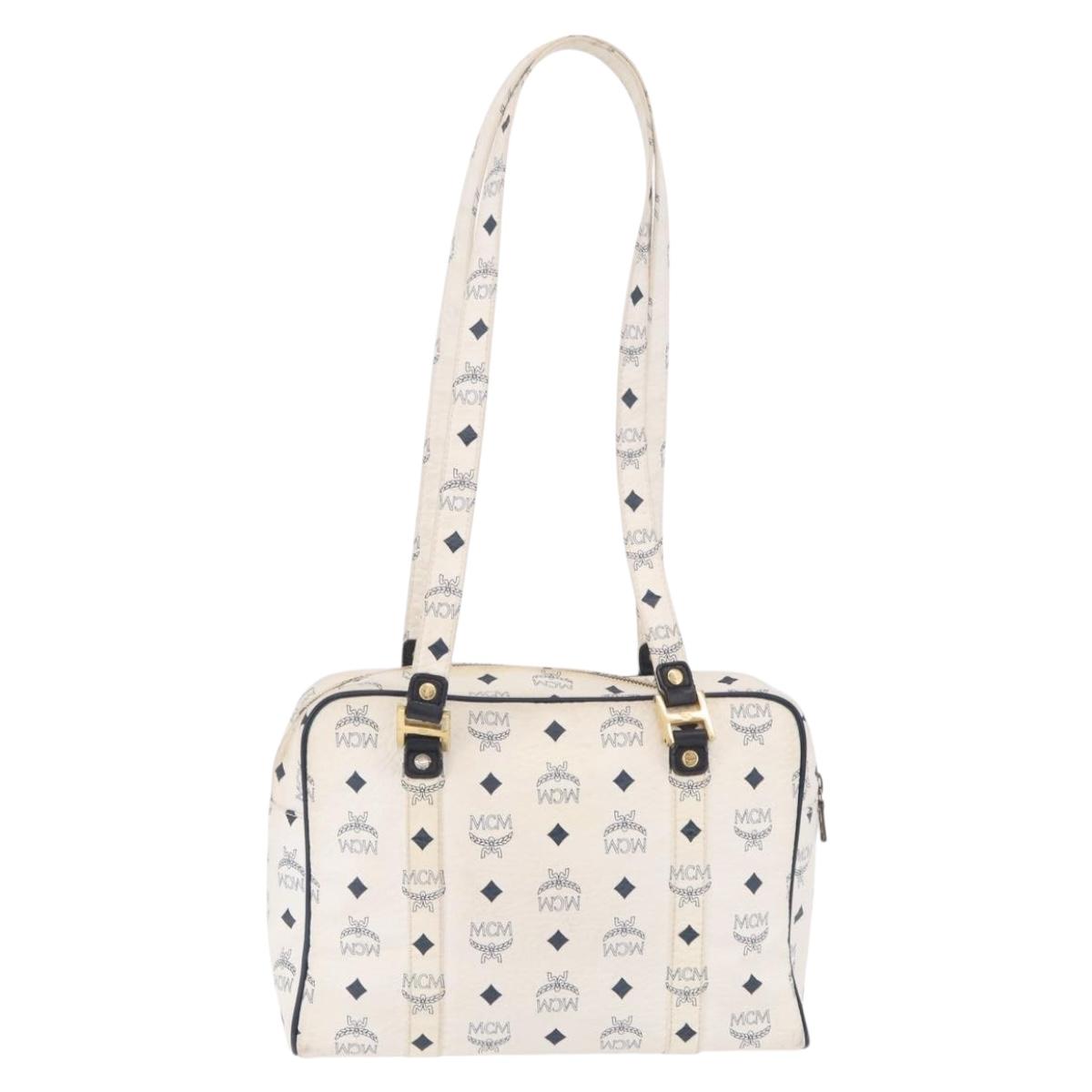 MCM Vicetos Logogram Shoulder Bag PVC Leather White Gold Auth ar14345