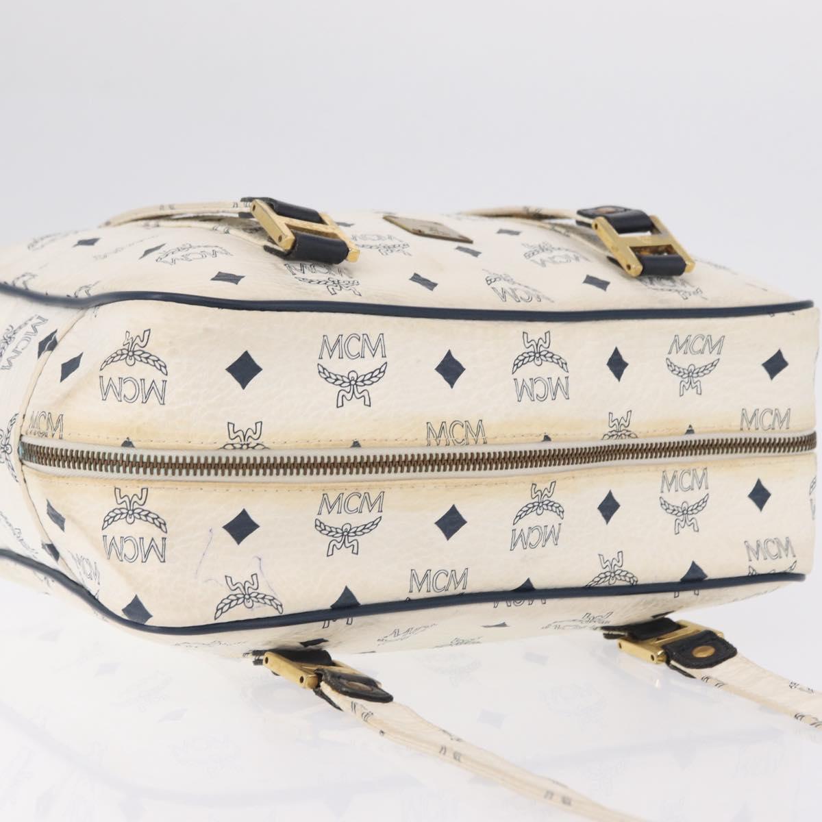 MCM Vicetos Logogram Shoulder Bag PVC Leather White Gold Auth ar14345