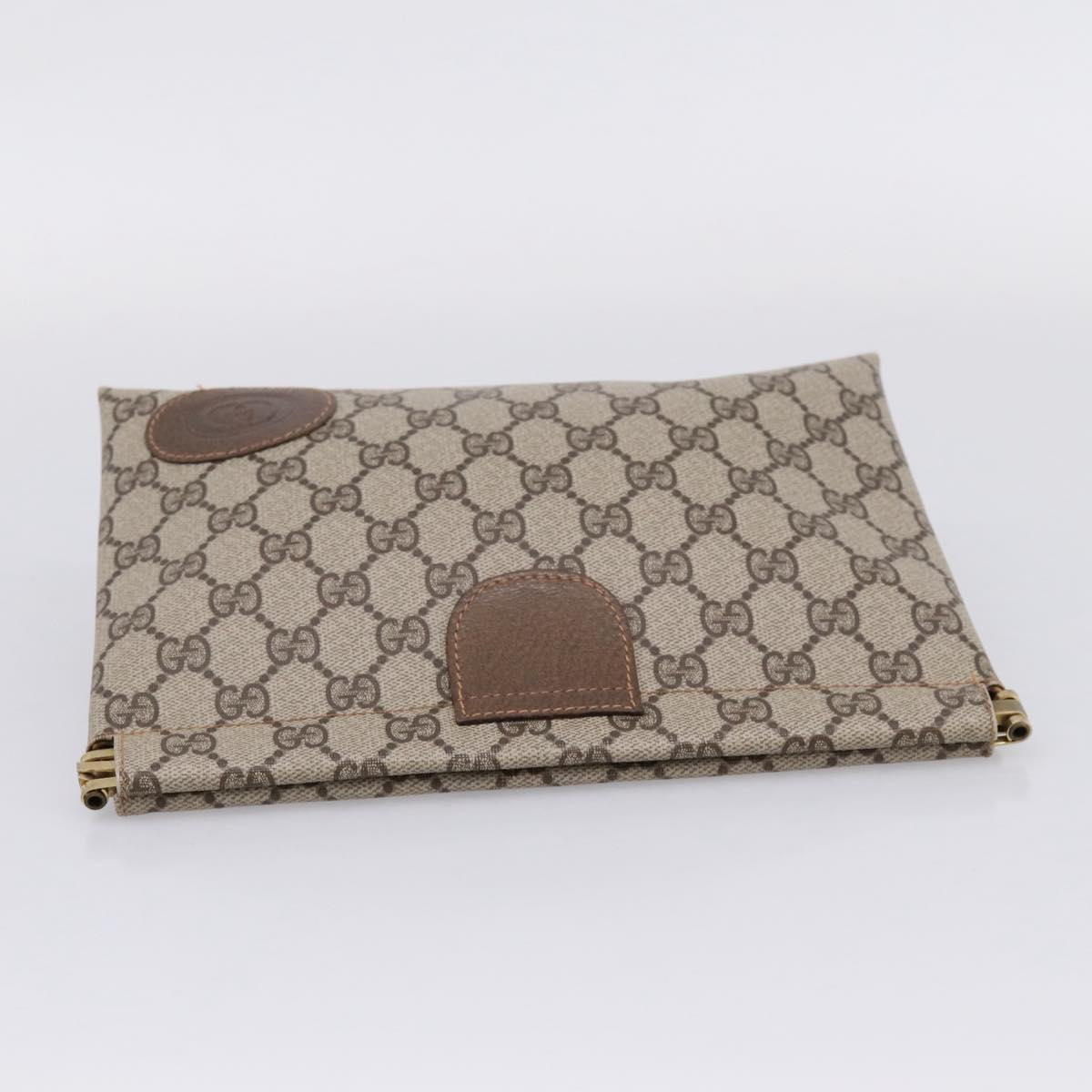 GUCCI GG Supreme Clutch Bag PVC Beige Gold 67 039 5229 Auth ar14346