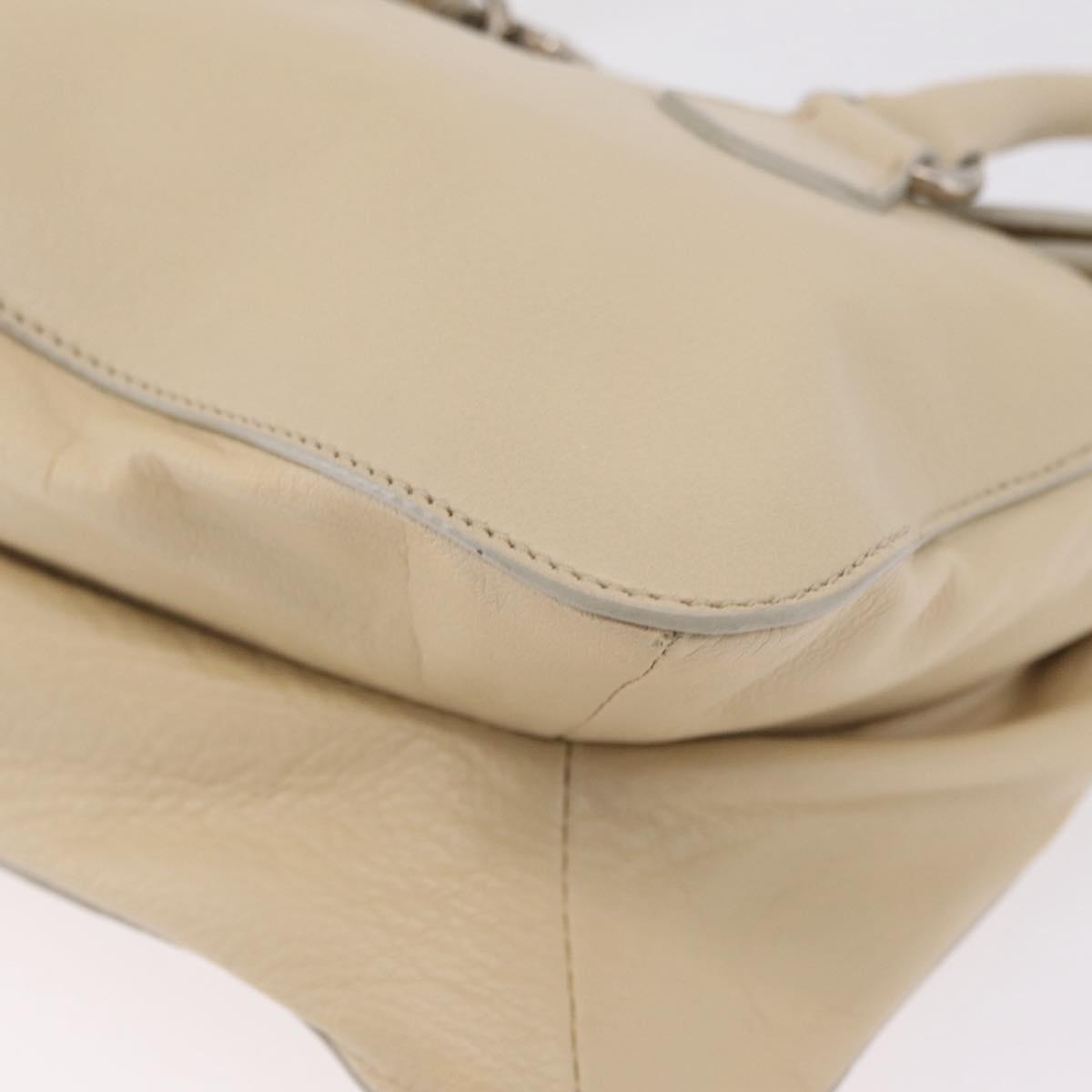 PRADA Tote Bag Leather Ivory Silver Auth ar14347