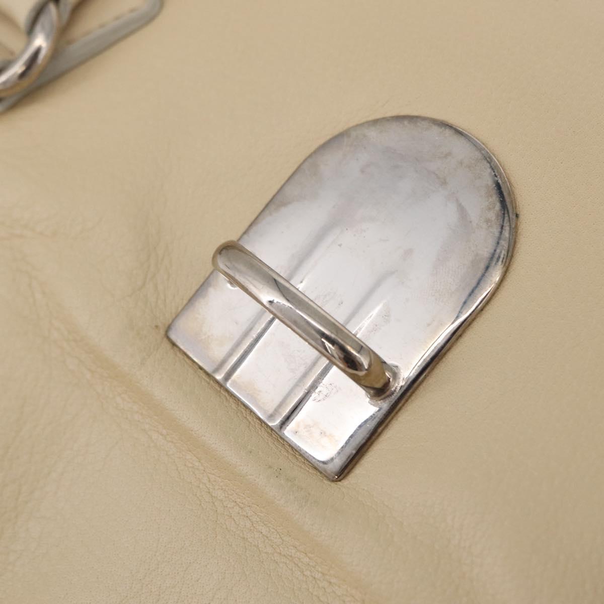 PRADA Tote Bag Leather Ivory Silver Auth ar14347