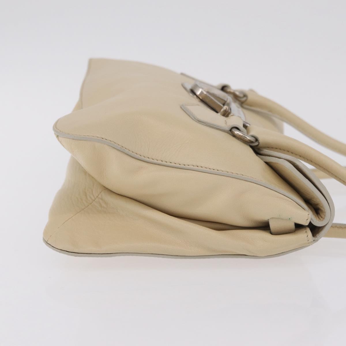 PRADA Tote Bag Leather Ivory Silver Auth ar14347