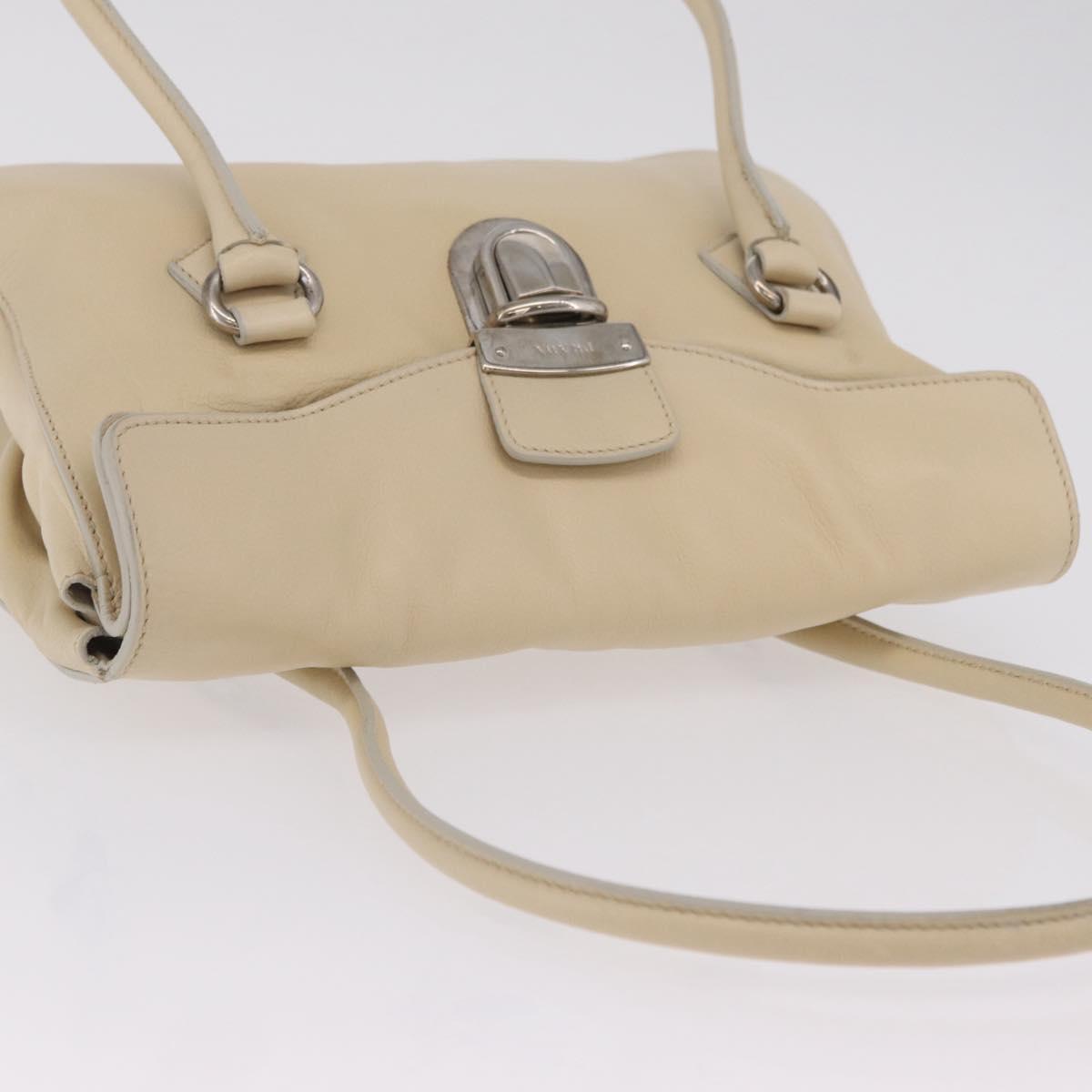 PRADA Tote Bag Leather Ivory Silver Auth ar14347