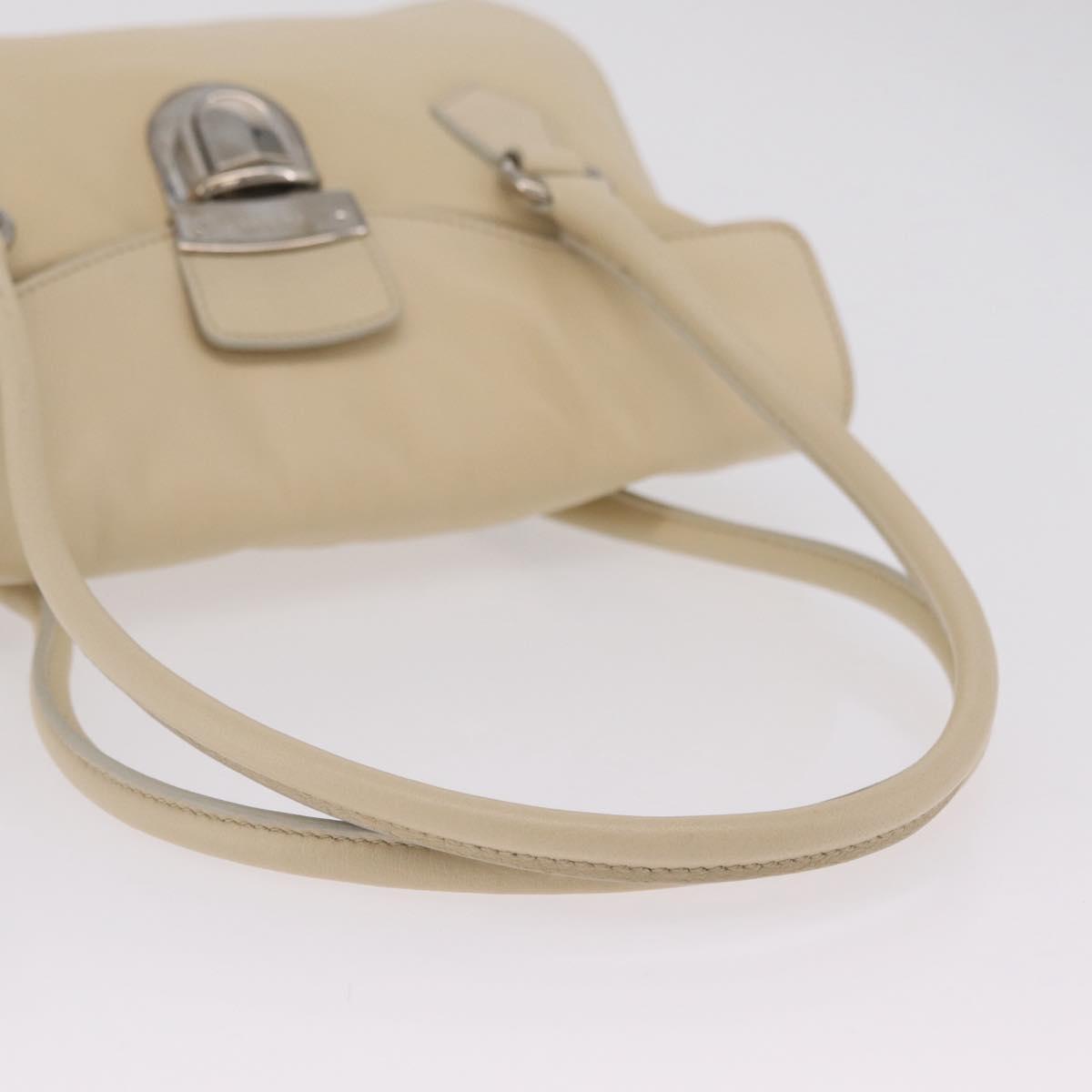 PRADA Tote Bag Leather Ivory Silver Auth ar14347