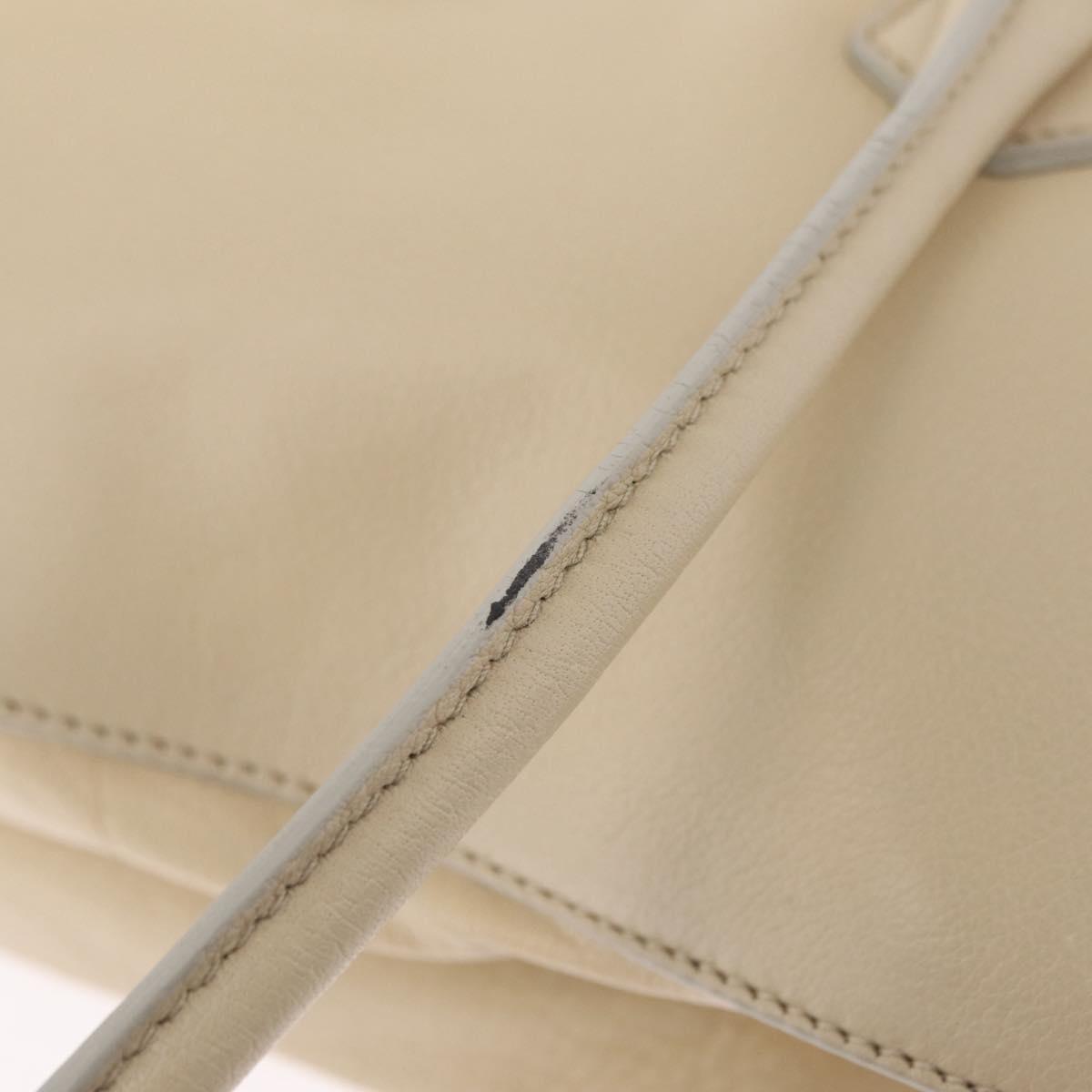 PRADA Tote Bag Leather Ivory Silver Auth ar14347