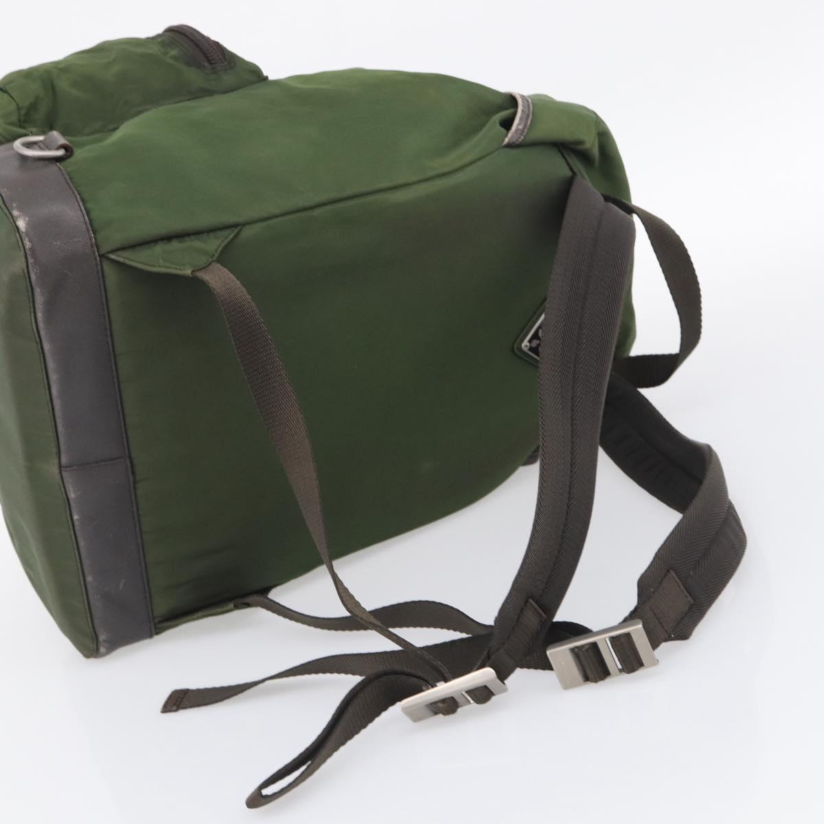 PRADA Backpack Nylon Green Silver Auth ar14348