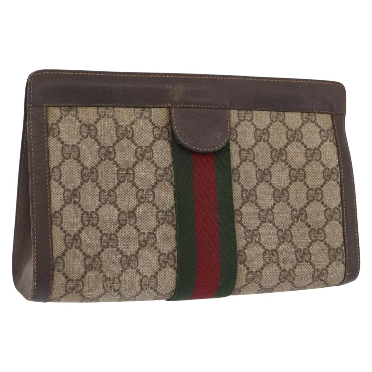 GUCCI GG Supreme Web Sherry Line Clutch Bag PVC Beige 67 014 2125 Auth ar14352