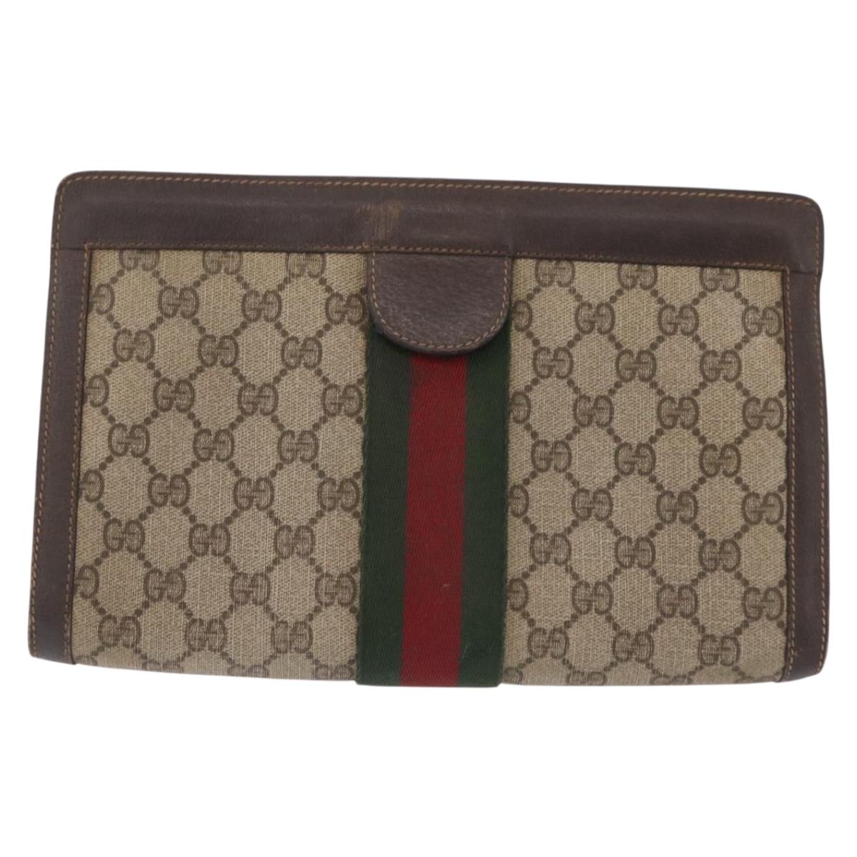 GUCCI GG Supreme Web Sherry Line Clutch Bag PVC Beige 67 014 2125 Auth ar14352